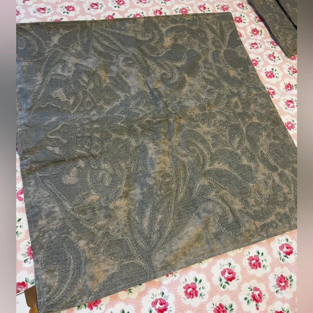 Pottery Barn Embroidered Damask Euro Shams — Sage Green (Set of 3)